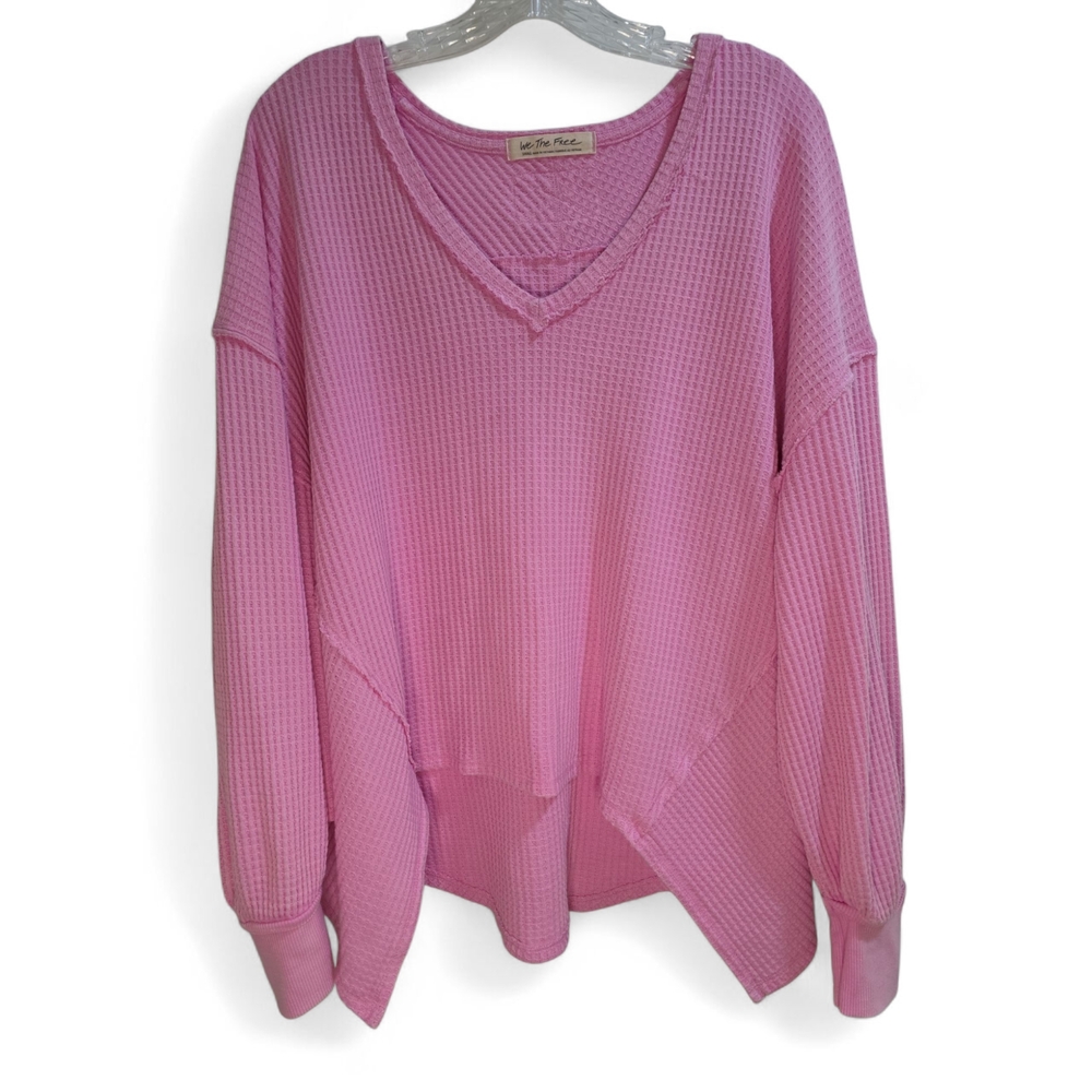 Free People‎ Coraline Thermal Top Women Small Oversize Waffle Knit Swing Blouse - Picture 2 of 7